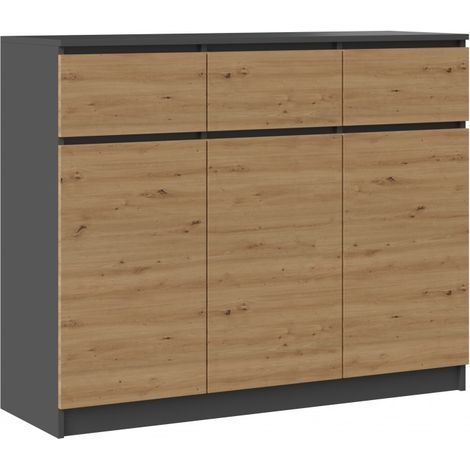 CDF Moderne Kommode 3D3S (3 Türen, 3 Schubladen) Farbe: Anthrazit – Eiche Artisan Aktenschrank, für kleine Gegenstände Ideal für Wohnzimmer, Schlafzimmer, Kinderzimmer, Jugendzimmer und Büro (1/4)