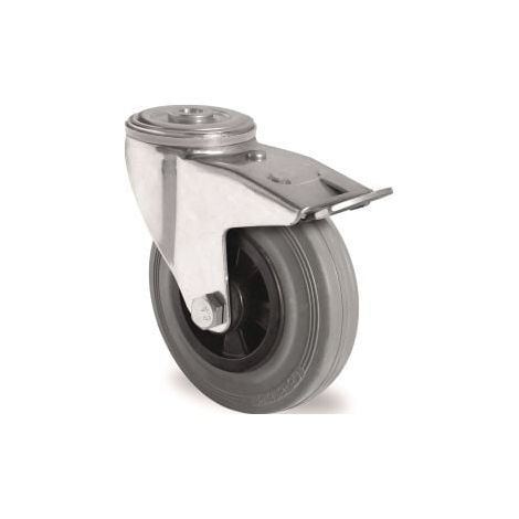 Rueda  giratoria  con  freno  Ø80mm  Carga  70kg  con  agujero  central  Cojinete  de  rodillos  VG  gris  TECWERK (1/2)