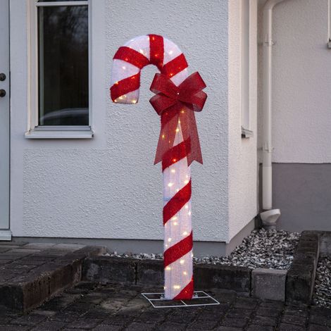 LED-Dekoration Zuckerstange, 76 warmweiße LED, weiß/rot, ca. 60x150 cm (1/4)