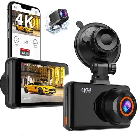 Front- und Rückfahrkamera, Dual-4K/1080P-Autokamera mit WLAN, 3-Zoll-Full-HD-IPS-Bildschirm, App-Steuerung (schwarz)