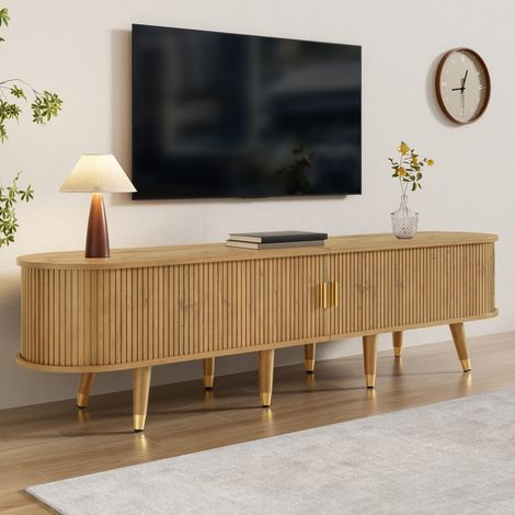 Mueble TV con puertas correderas 175 x 38 x 45 cm, MDF, efecto madera HAVRYA (1/5)