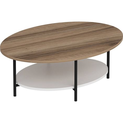 Table basse Subiaco, forme ovale, structure en bois mélaminé, 60x90x36h cm, blanc chêne (1/4)