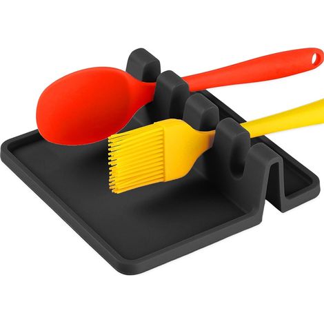 Repose Ustensiles Cuisine - 1 Pièce - Silicone Noir - Anti-Dérapant Et Résistant Chaleur - Pour Spatule Louche Fourchette - 13,8x13,8x3,9cm (1/5)