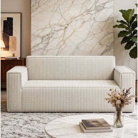Divano 2 posti 178x86x70 cm bianco sporco, tessuto a coste, senza montaggio MEUBLIV (1/5)