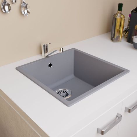 Cuve STONIKA - évier 1 bac sans égouttoir - 44 x 44 cm - Gris (1/2)