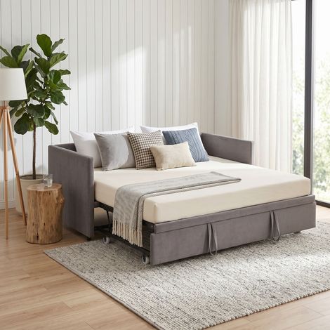 Canapé lit convertible 2 places, 90/180x200 cm lit gigogne, canapé-lit capitonné extensible en velours, banquette lit pour salon, appartement, home cinéma (1/5)