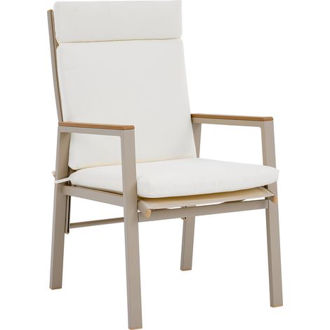 2 Chaises de salle à manger d'extérieur avec accoudoirs en bois plastique, assise en Textilène, cadre en fer galvanisé, kaki et beige (1/5)