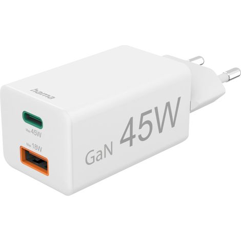 Hama 00201993 USB Ladegerät 45 W 1x USB-A, 1x USB-C® USB PD Weiß Innenbereich USB Power Delivery (US (1/5)