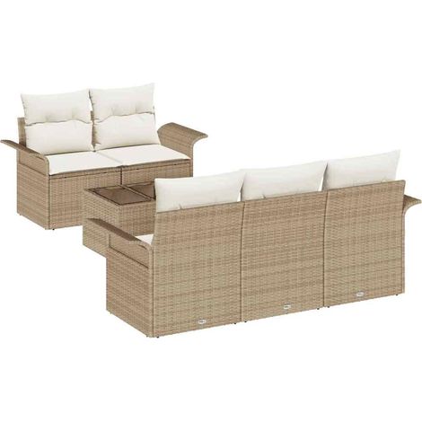 Sofa Set with Cushion 6 pcs Beige Poly Rattan vidaXL (1/5)