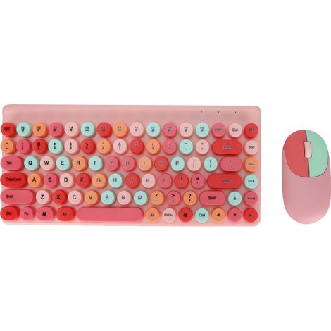Ensemble clavier et souris sans fil 86 touches, design coloré et attrayant, boutons multimédias, silencieux et léger, connexion 2,4 GHz, rose multicolore.