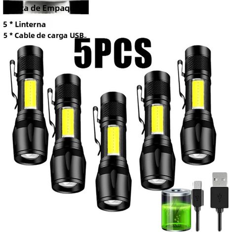 (5 pièces) Lampe torche tactique LED rechargeable, portable, avec clip stylo, étanche (1/5)