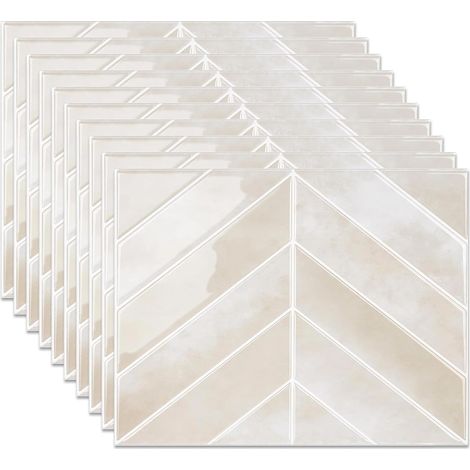 10 Pièces 3D Credence Adhesive Pour Cuisine, Stickers Muraux 29 x 22,9 cm, En Vinyle Imperméable, PVC Autocollant Mural Pour Cuisine, Salle à Manger, Salle de Bain - Sable Clair (1/5)
