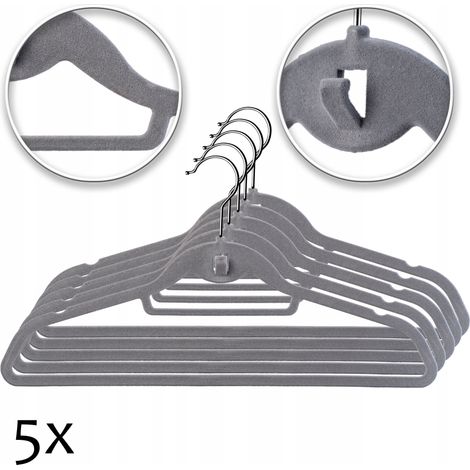 KADAX Kleiderbügel, beflockt, 5 Stück, mit Haken aus Edelstahl, für Garderobe, Hemd, Anzug, Hosen, R