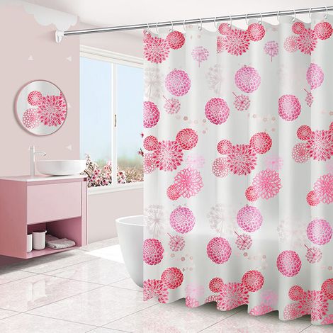 Duschvorhang – 180 x 200 cm – Rosa Blumenmuster (1/4)