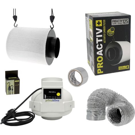 Kit extracteur 360m3/h + filtre à charbon Proactiv 125mm