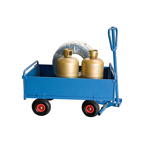 Carrello con avantreno girevole 500 kg - 2 schienali 2 ridelle in lamiera - Ruote pneumatiche 260 mm - 800007110
