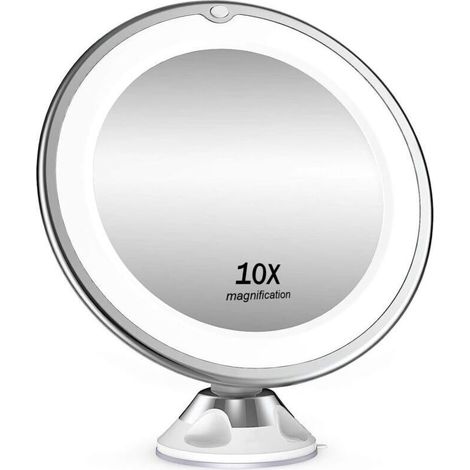 Miroir cosmétique grossissant x 10, éclairage LED, pivotant à 360°, miroir de rasage avec ventouse, pour la maison et les v (1/4)