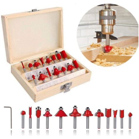 Coavas – Coffret de 15 fraises à araser 6,35mm – Carbure de tungstène pour bois dur – Tige 1/4' – Coupe nette et précise (1/5)