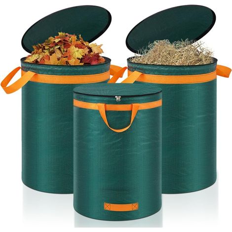 272L Sac Dechets Verts Resistant, Lot de 3 Sac Jardinage Dechets avec Couvercle et Poignées, Sacs à Déchets de Jardin pour Transport de déchets verts, Ramasse Feuilles, Sac Poubelle (1/5)