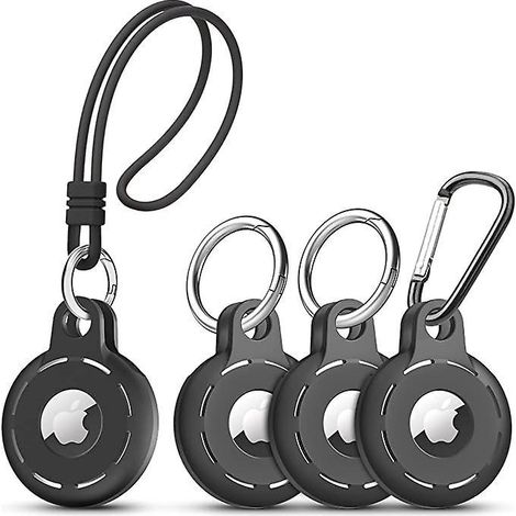 4er-Pack (schwarz), Airtag Silikon-Schutzhülle mit Schalllöchern und Schlüsselringhaken, tragbare Anti-P-Sicherheit (1/5)