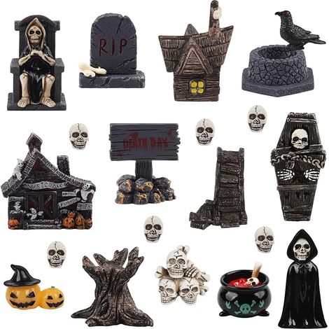 21 Pieces Halloween Miniatures Figurines Resin Figures Ornaments Ghost Skeleton Pumpkin for Horror Party Table Decoration for Home (1/5)