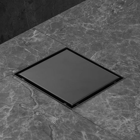15 x 15 cmCaniveau de Douche Carré ,Noir 2 en 1 Caniveau Douche Italienne Extra Plate,Acier INOX,avec Siphon à Bloqueur D'odeurs et Filtre à Cheveux,Drainage Rapide (1/5)