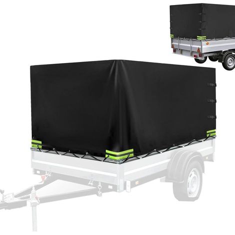 Bâche pour remorque, bâche de remorque haute performance, 210 x 114 x 90 cm, bâche en tissu Oxford 420D avec œillets et corde de bâche, imperméable, protection solaire, avec bandes réfléchissantes