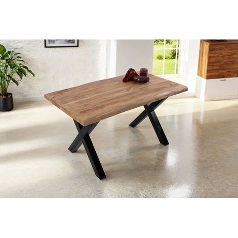 Esstisch Baumkante massiv Mango 140 x 80 X-Gestell schwarz CALI (1/5)