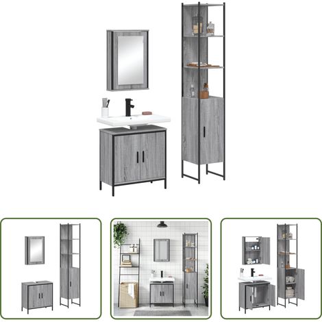 Badezimmer-Spiegelschrank - 3-tlg. Badmöbel-Set Grau Sonoma Holzwerkstoff (1/5)