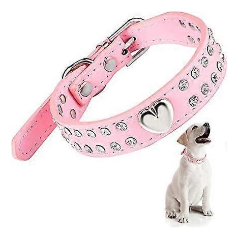 Collier pour chien en cristal et strass, collier pour animal de compagnie, collier bling pour chiot, collier en cuir PU orné de cœurs, collier rose ajustable pour chiens de petite et moyenne taille (1/5)