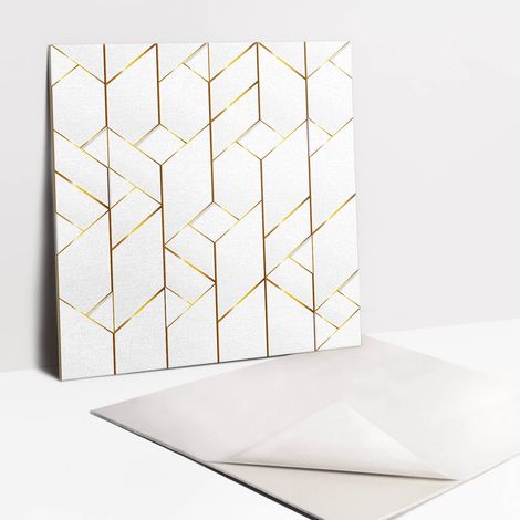 Pannelli da Parete Autoadesivi – Decorativi - Parete Piastrelle – 9 Pezzi Piastrelle – 9x30x30 cm - Linee Dorate Alla Moda (1/5)