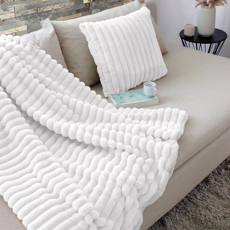 Plaid côtelé blanc effet fourrure Matisse 180x220cm - 180x220cm - Blanc (1/3)