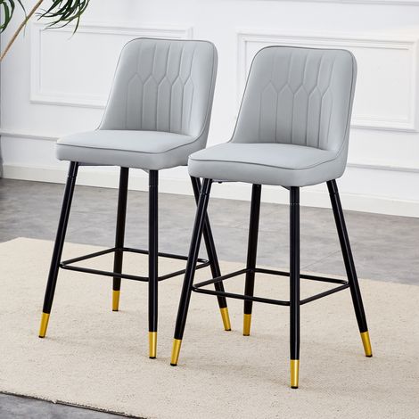 CAIziLot 2 tabourets bar 100cm simili cuir gris clair structure métal noir