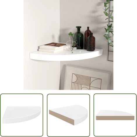 The Living Store Eck-Schweberegal Hochglanz-Weiß 35x35x3,8 cm MDF - Eckwandregal - Wandschrank - Wohnraumgestaltung - Aufbewahrungssystem - Designregal (1/5)