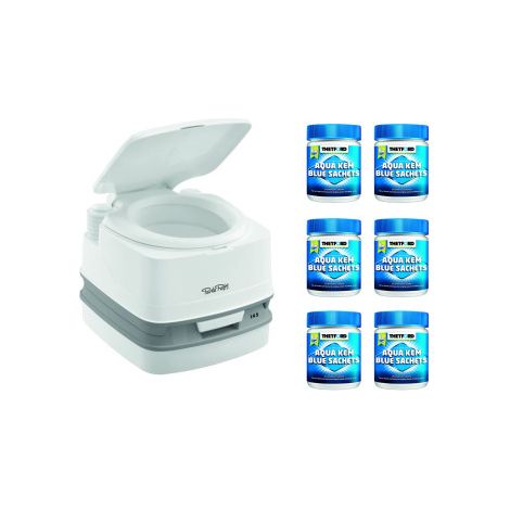 PACK THETFORD Toilette Portable 100% Autonome 12 Litres + 6x15 Sachets Traitement des Matières Camping-Car (1/3)