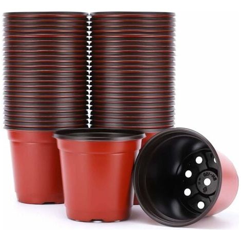 QAZQA Lot de 50 Pots de Fleurs Ronds en Plastique de 20,3 cm - Fournitures de pépinière (1/5)