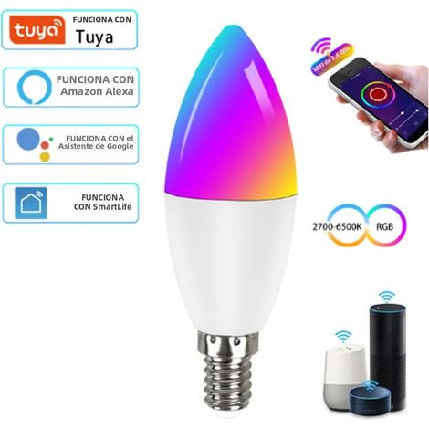 Ampoule LED connectée WiFi (5 W) E14 220 V, compatible avec Alexa et Google Home, contrôlable à distance via une application. (1/3)