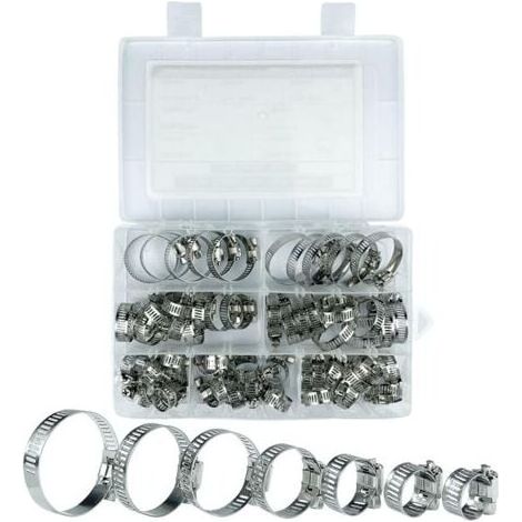 ZVD- Collier De Serrage, Collier De Serrage Inox, 60 Pièces Collier Serrage Inox, 8-38mm 7 Tailles Différentes, Pour Piscines, Lave Linge, Lave Vaisselle, Conduites D'eau Domestiques (1/4)