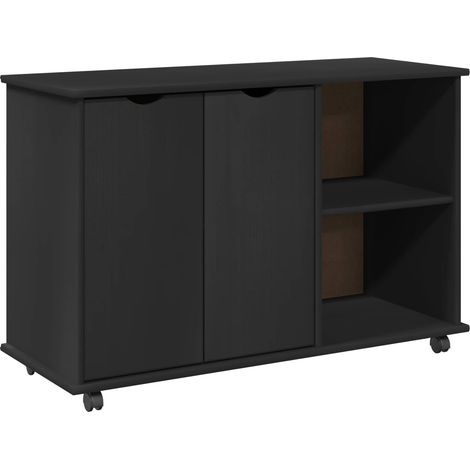 Gabinete rodante Negro 100 x 39 x 65,5 cm Madera de Pino Macizo vidaXL