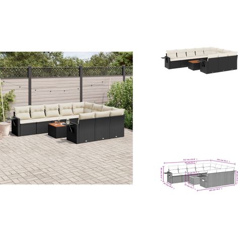 Salon de jardin 11 pcs avec coussins noir résine tressée - Ensemble Salon De Jardin - Meuble Extérieur - Jardin - Mobilier De Jardin - Chaise Lounge (1/3)