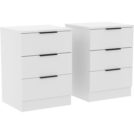 Trega 3 Drawer Bedside Tables Nightstands Set of 2, H 50 x W 39 x D 28 cm, White