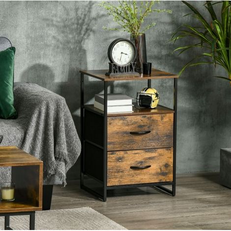 Kommode 45/40/70,5 cm Braun mit faltbaren Stoffschubladen und Industrie-Design (1/5)