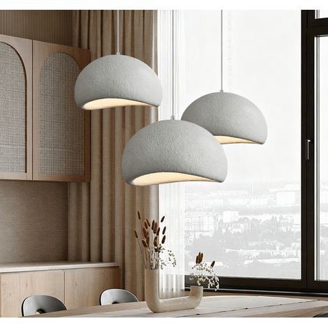 Suspension LED Wabi-Sabi en résine blanche texturée – Variateur 3 couleurs – Hauteur ajustable jusqu'à 150cm – Diamètre 40cm