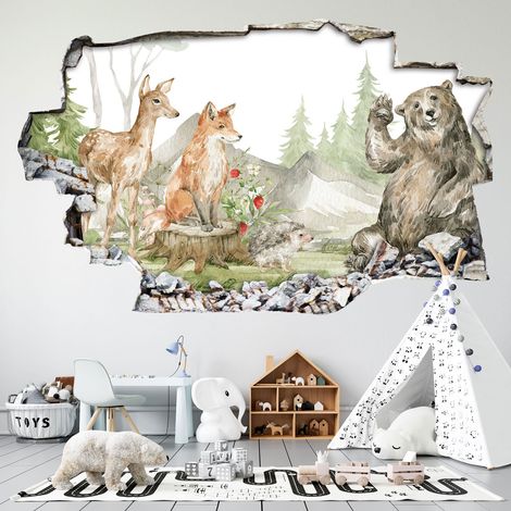 Stickers Trompe l'oeil trou dans le mur - Forêt Animaux - 20 x 32 cm (1/4)