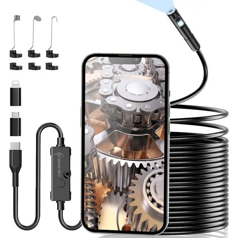 Camera Endoscopique Double Objectif 1920P HD, Camera Inspection Canalisation Étanche IP67 avec 8+1 LED, 10M Câble Semi-Rigide, Compatible Android/iOS, pour Égouts et Tuyaux (1/5)