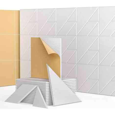Set of 12 Self-Adhesive Soundproofing Wall Panels — Specially Shaped Polyester Fiber, 30 x 30 cm, White, with Adhesive Backing (1/5)