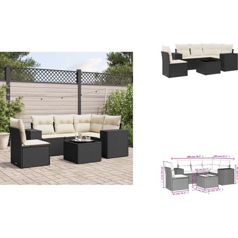 6-tlg. Garten-Sofagarnitur mit Kissen Schwarz Poly Rattan - Gartenmöbel - Gartensorte - Lounge Set - Outdoor Möbel - Rattan Gartenmöbel (1/3)
