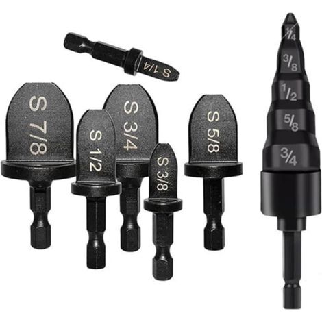 7 Pièces en Acier Noir Manuel Outil de Sertissage de Tuyau en Cuivre Foret 6 Pièces Foret D'Extension de Tuyau 5 en 1 Climatiseur Extenseur de Tuyau en Cuivre (1/5)