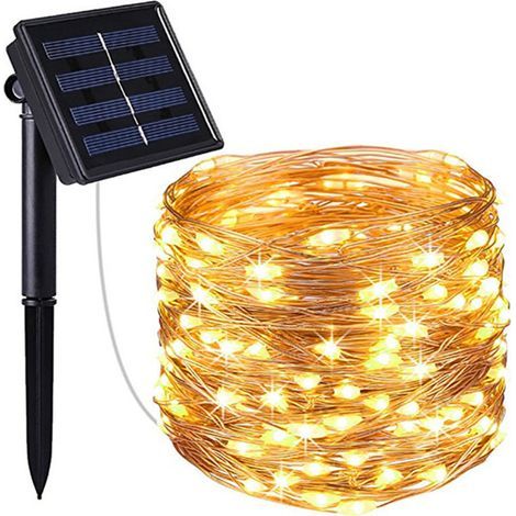 Guirlande Lumineuse Solaire Extérieure,12m 100 LED Solaire 8 Modes Guirlande Guinguette Solaire Exterieure étanche Décoration pour Jardin,Terrasse,Cour,Noël,Mariage,Fête Blanc Chaud [Classe én (1/5)