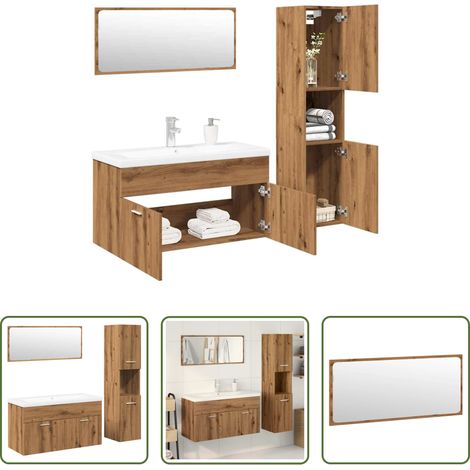 vidaXL Armoire suspendue - Ensemble de meubles salle de bain 4 pcs bois d'ingénierie (1/5)